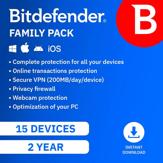 Bitdefender Family Pack (PC, Android, Mac, iOS) (15 Devices, 2 Years) - Bitdefender Key - GLOBAL